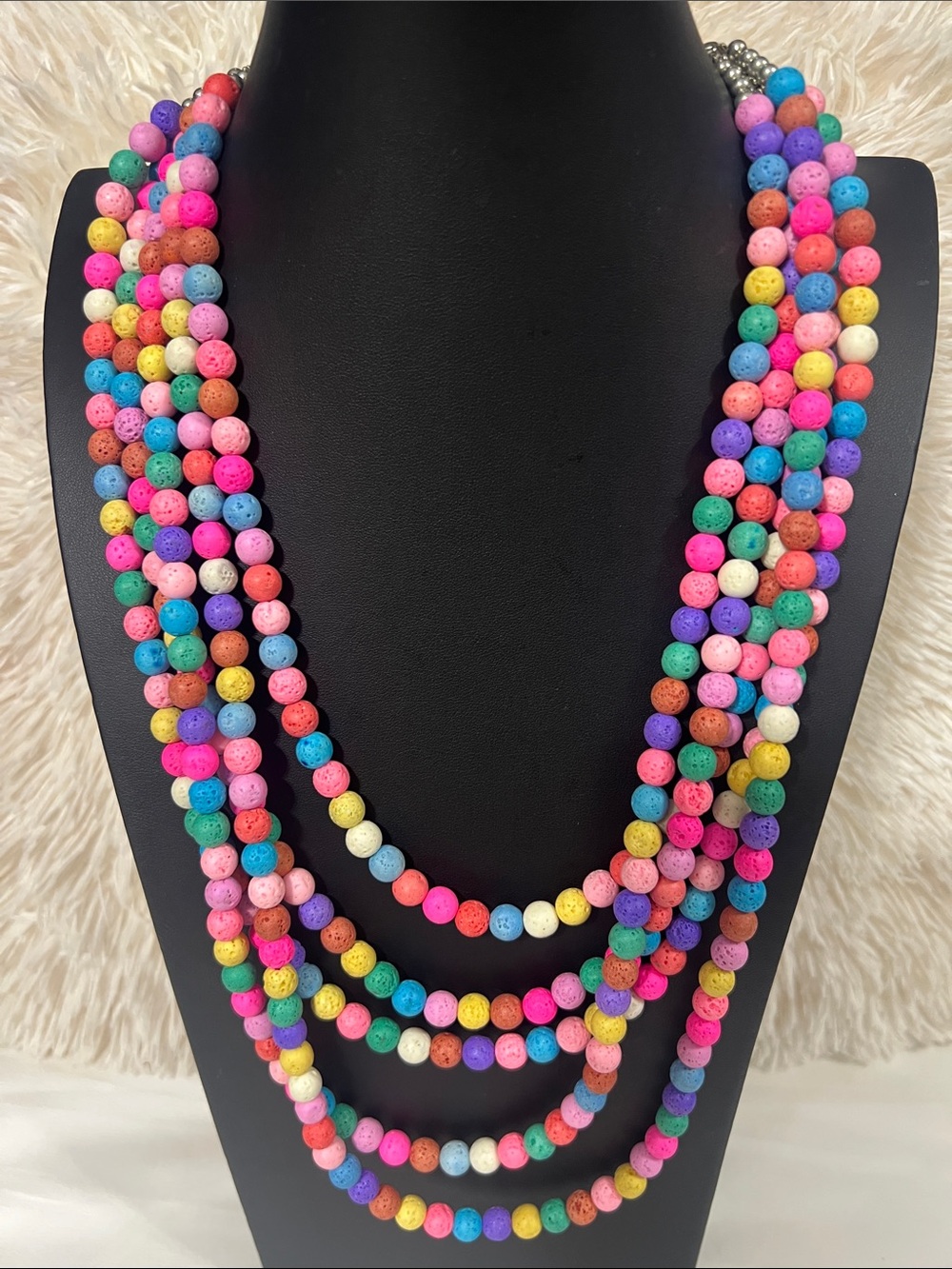 Multicolor  lava Beaded Layered Necklace - Vibrant Rainbow  Summer Statement set